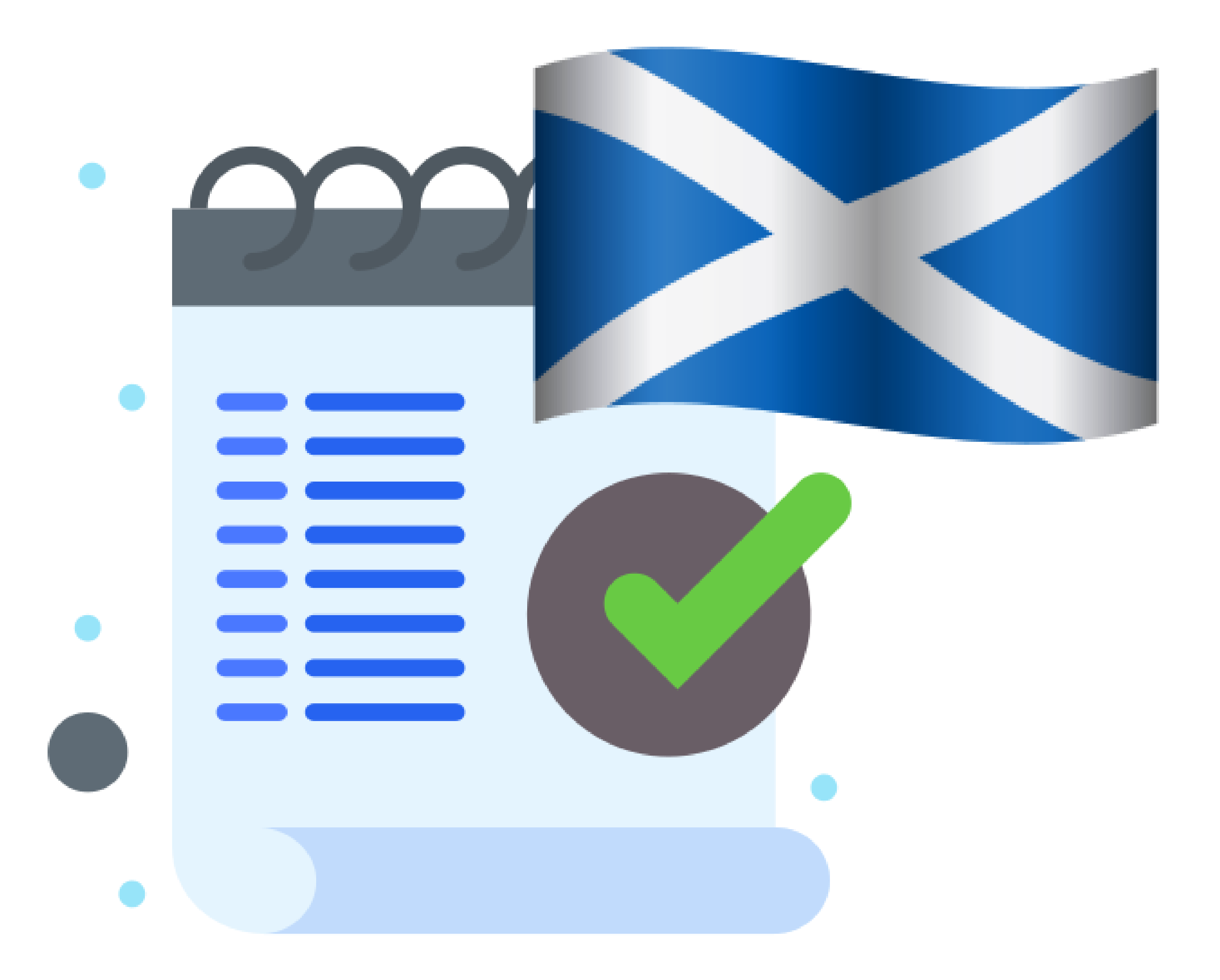 Icon of scottish flag and sheet with tick on it 