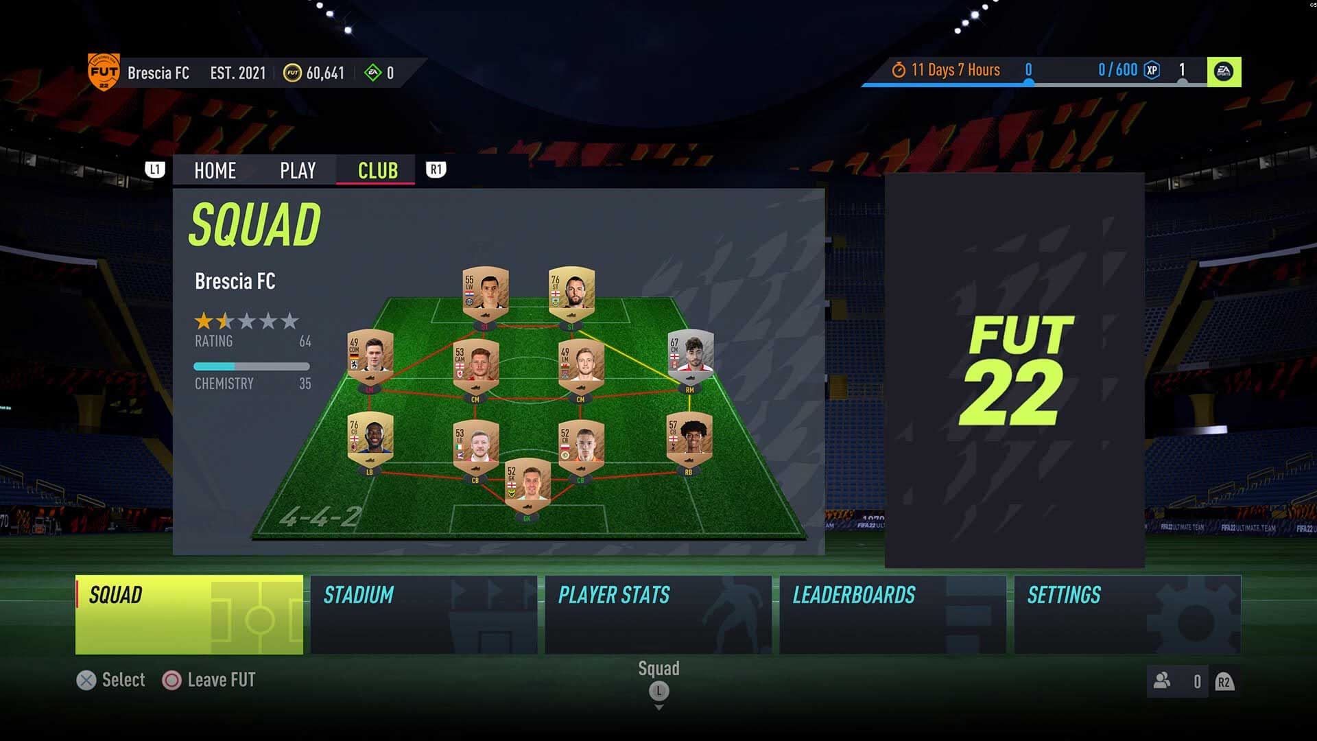 Screenshot of FIFA 22's FUT Squad Screen