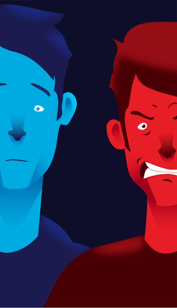 Illustration of a worried looking man and an angry looking man