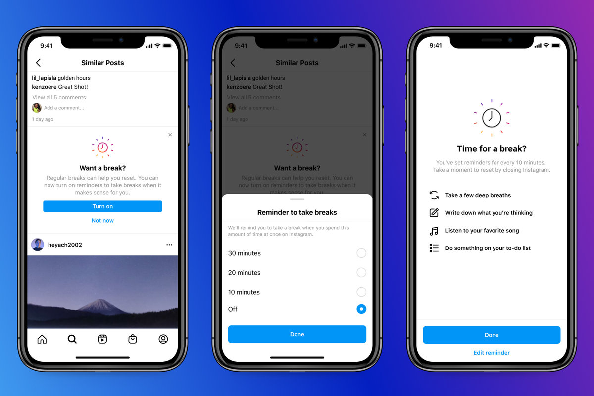 Instagrams take a break feature