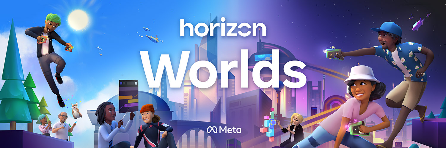 Image of Avatars in Horizon Worlds with the title 'Horizon Worlds' in the middle