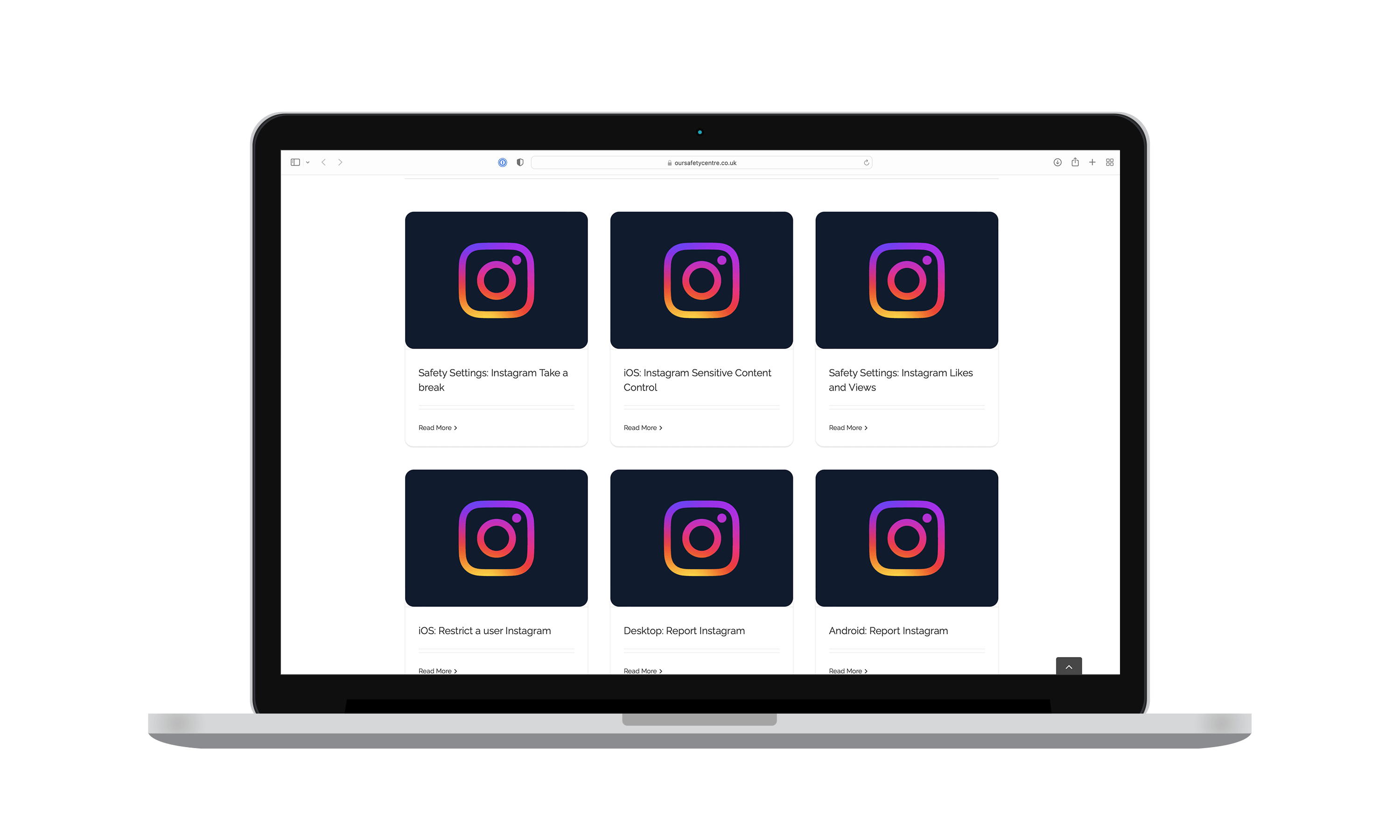 Web view of Instagram on the Safety Centre on a MacBook