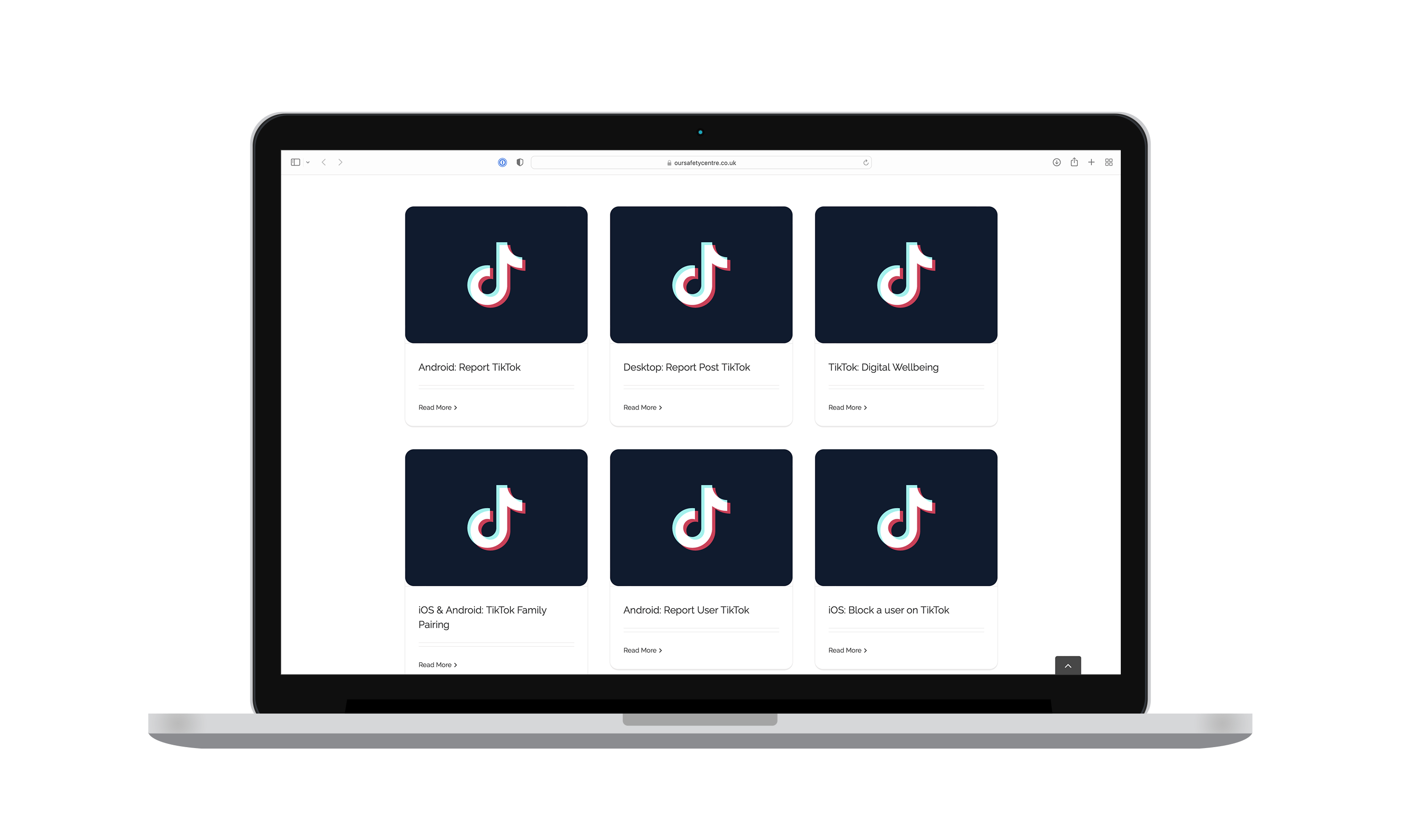Web view of TikTok on the Safety Centre on a MacBook